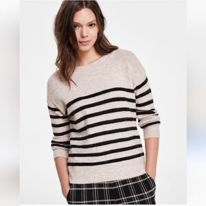 Liverpool Los Angeles oatmeal heather strip knit sweater NWT